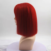 Short Red Straight Blunt Cut Fringe Bob Wig